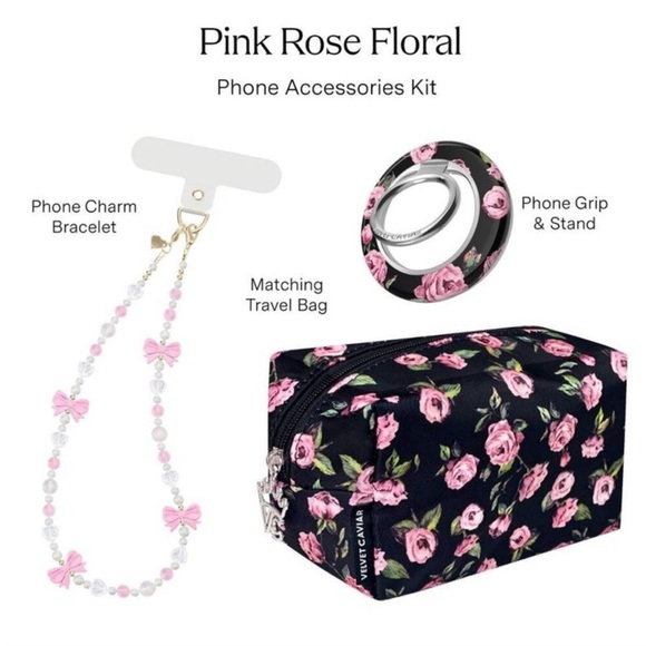 VELVET CAVIAR Pink Rose Floral Bow Phone Gift Set in Black and Pink - Picture 2 of 2
